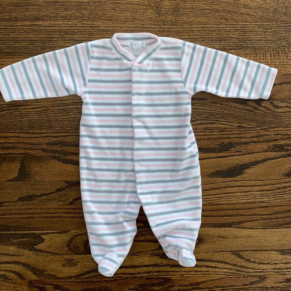 Kissy Kissy Viva Velour Pink Striped Footie